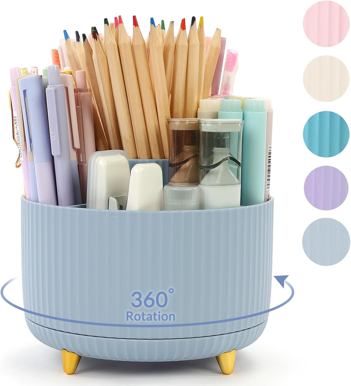 360 Degree Rotating Desk Organizer, Dual-Purpose Pencil Pen Holder, Rotating Desk Pen Organizer with 5 Slots, Pencil