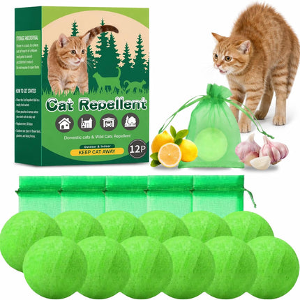 Cat Repellent Outdoor & Indoor Cat Deterrent Balls, Natural Essential Oil Cat Pee Deterrent for Yard, Garden, Furniture & Countertops, Long Lasting & Weatherproof Cat Repellent Pellets, 12 Pcs