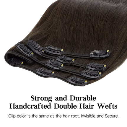 HOTBANANA Human Hair Clip in Hair Extensions, Dark Brown 120g Clip in Hair Extensions Real Human Hair Straight Remy Hair Clip in 18 Inch 7pcs