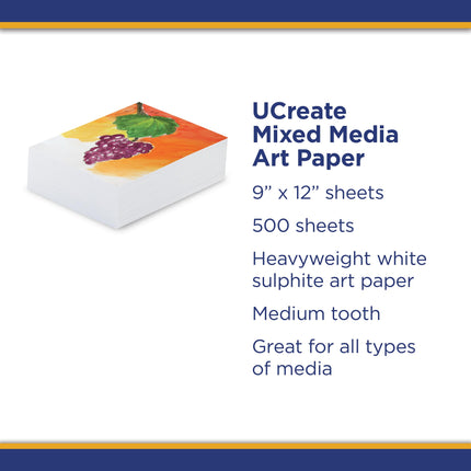 Mixed Media Art Paper, White, 9" x 12", 500 Sheets