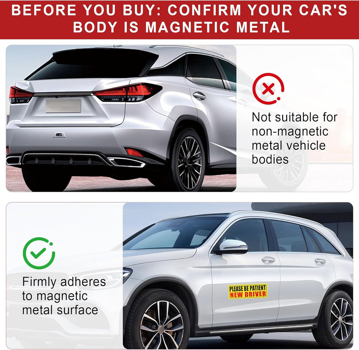 New Driver Magnet for Car, Please Be Patient Student Driver, 3Pcs New Driver Magnet Safety Warning - photo 2