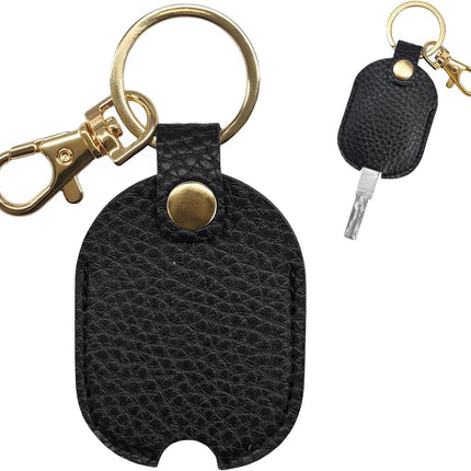 Leather Car Key Cover, Stylish Broken Car Keys Sleeve Protector, Vintage Auto Key Loop Replacement for Men Women (Black)
