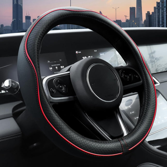 Car Steering Wheel Cover, Microfiber Leather Steering Wheel Covers with Anti-Slip Lining, Universal 14.5-15 inchs Black
