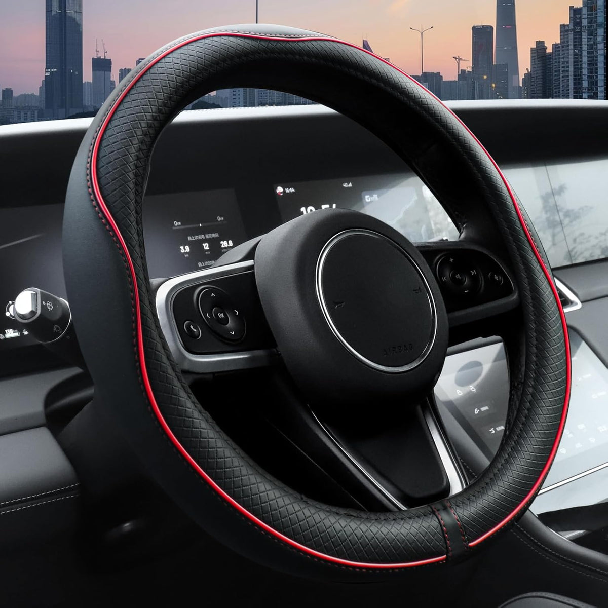 Car Steering Wheel Cover, Microfiber Leather Steering Wheel Covers with Anti-Slip Lining, Universal 14.5-15 inchs Black