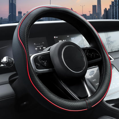Car Steering Wheel Cover, Microfiber Leather Steering Wheel Covers with Anti-Slip Lining, Universal 14.5-15 inchs Black