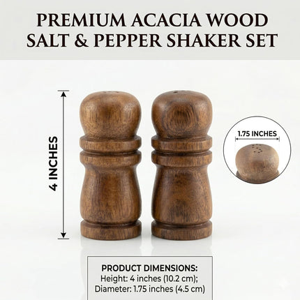 Handcrafted Hawaiian Acacia Wood Salt & Pepper Shaker Set – 4” Natural Wood Grinders, Anti-Clog Design, Sustainably Harvested, Kitchen Table Decor