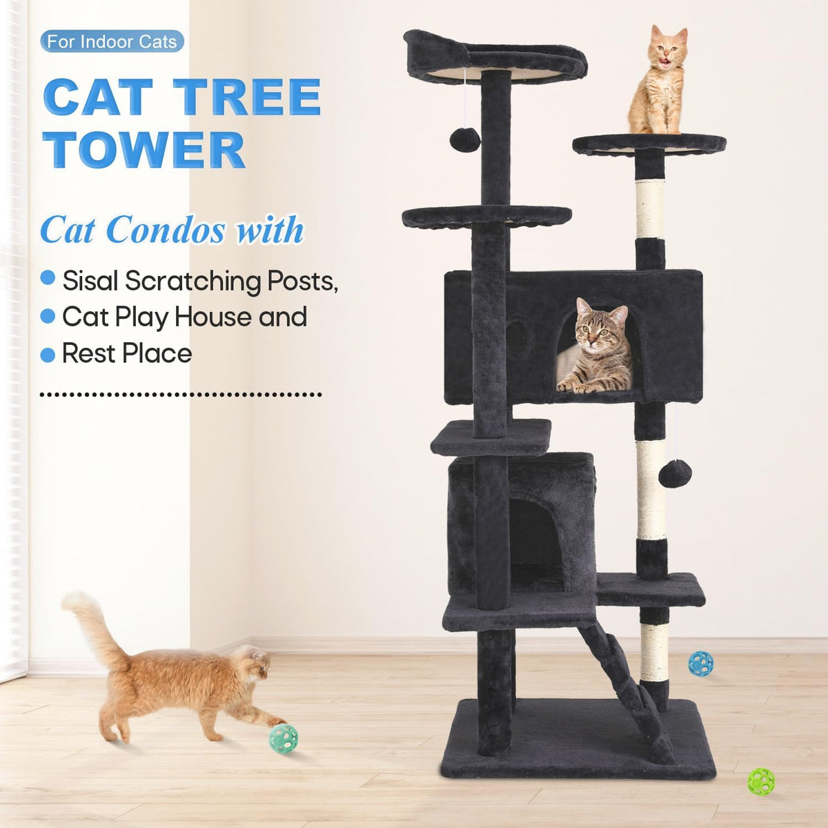 54-Inch Dark Gray Multi-Level Cat Tree Tower - photo 2