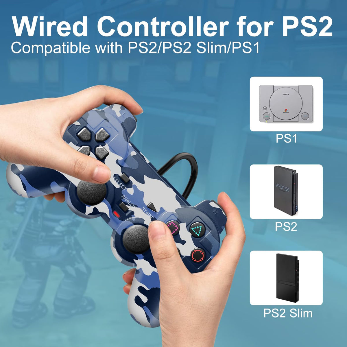 2-Pack Wired Controller Compatible with PS2, PS2 Slim, PS1 and PC Windows - photo 2