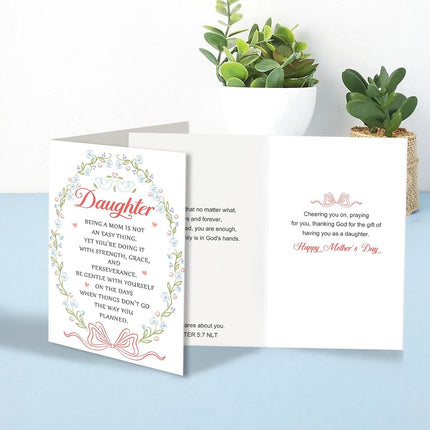 Floral Mother’s Day Card for Daughter Goddaughter, Religious Mothers Day Card from Parents, Daughter First Mother’s Day Gift, Being a Mom is Not an Easy Thing