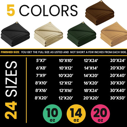 PROTARP Heavy Duty 14 OZ Water Resistant Canvas Tarp, UV Resistant Tarpaulin Cover with Rustproof Brass Grommets, Multipurpose for Canopy, Roof, Camping, Woodpile (Tan 6'X8')