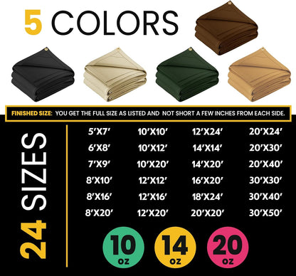 Tan Polyester Canvas Tarp, 6 x 8 Feet, 14 oz, Brass Grommets - photo 4