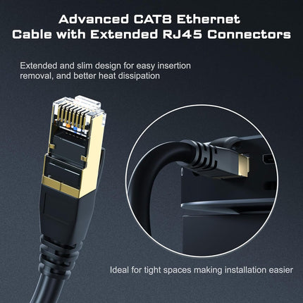 DbillionDa Cat 8 Ethernet Cable 40Gbps 2000MHz, 3FT Supports Cat7 Cat6 Cat5e Cat5, High-Speed RJ45 Cable, Heavy-Duty Indoor/Outdoor, Gold-Plated, Weatherproof & UV-Resistant for Gaming, PC, Router