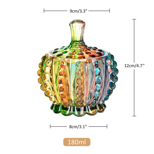 6 oz Colorful Embossed Glass Jars with Lid - Crystal Glass Candy Dishes - Iridescent Candy Jars Jewelry Box for Wedding, Party