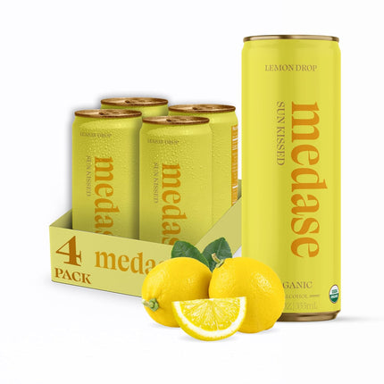 MEDASE Lemon Drop "Sun Kissed" Non-Alcoholic Mocktail (12oz 4 Pack) Authentic Taste, Healthy and Organic Drink, Alcohol Free Beverage, Low Calorie, Gluten Free, Vegan, GMO Free