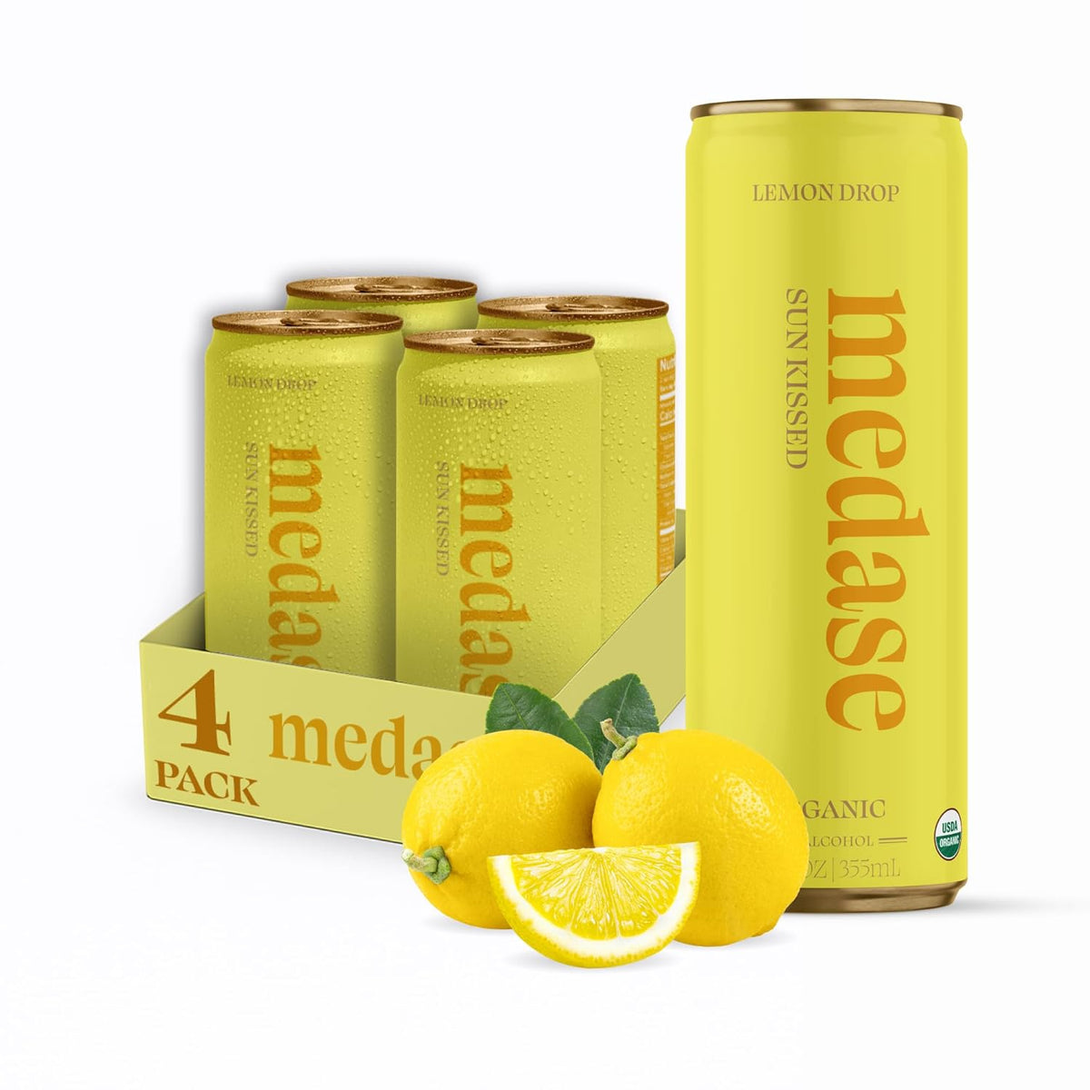Lemon Drop "Sun Kissed" Non-Alcoholic Mocktail (12oz 4 Pack) Authentic Taste, Healthy and Organic Drink, Alcohol Free