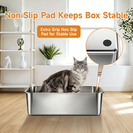 Stainless Steel Cat Litter Box Sturdy Metal Pan for Cats and Pets