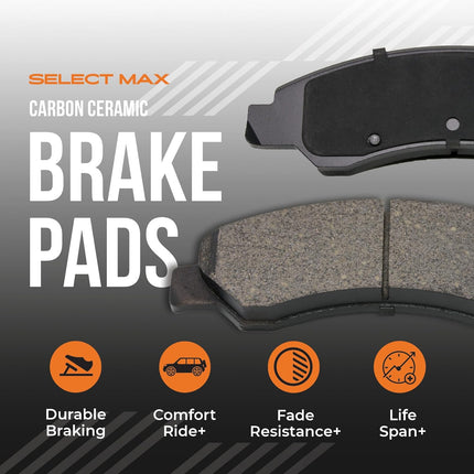 Max Advanced Brakes - SelectMAX Rear Brake Pads for 2021-2023 Chevy Traverse, Carbon Ceramic Rear Brake Pads, Hardware Included, Everyday Driving, Low Dust, Quiet