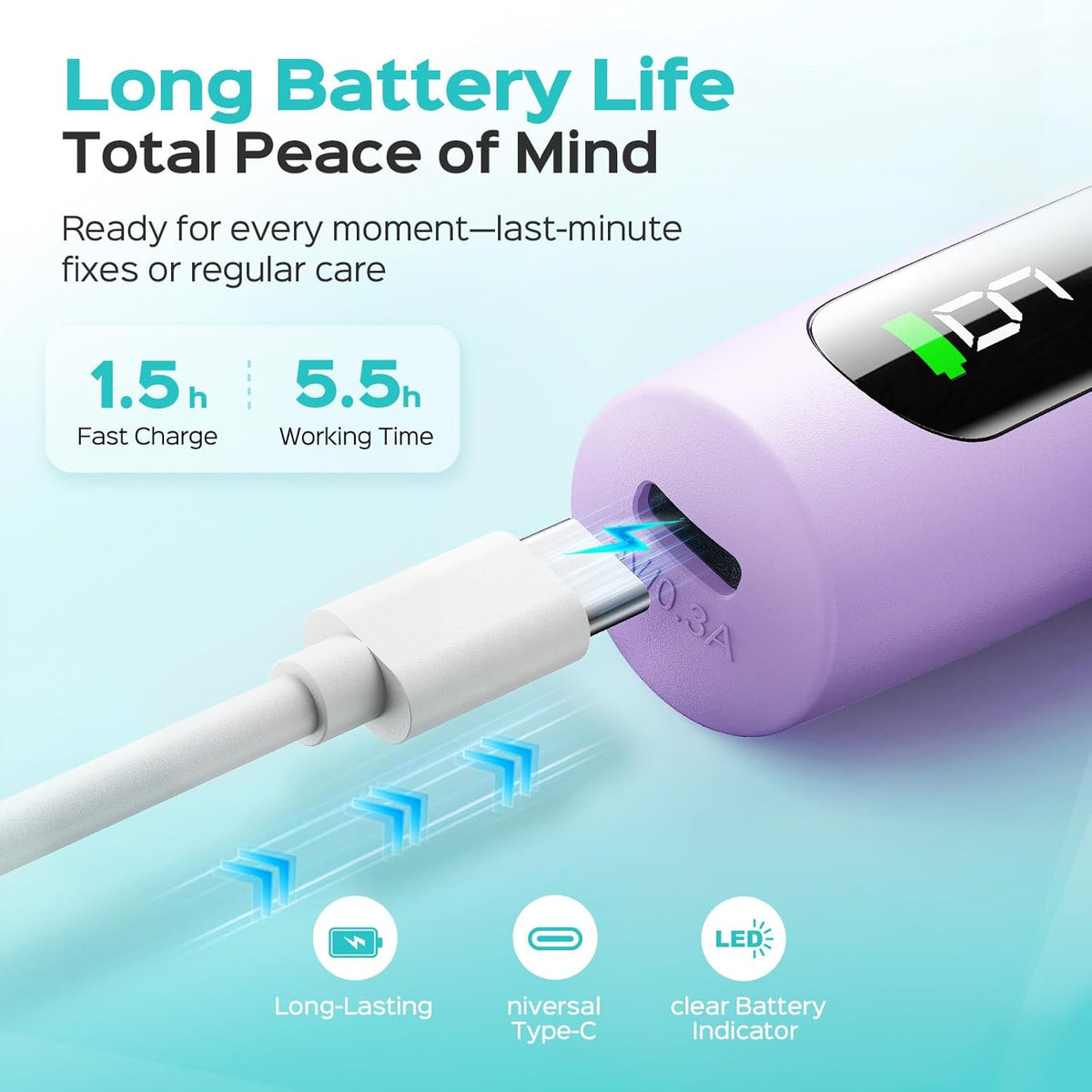 Electric Cordless Nail Drill, Purple - photo 5