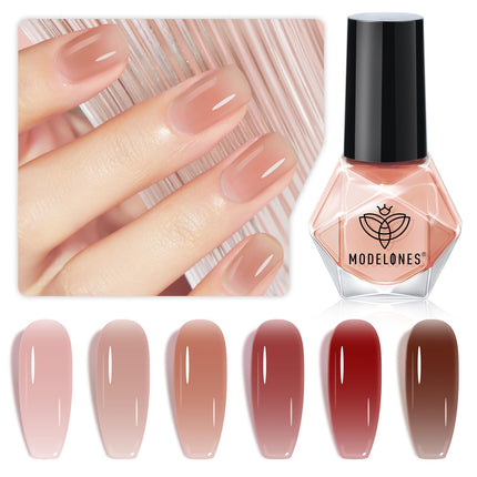 modelones Nail Polish Set 6 Colors Nude Nail Polish Jelly Set Red Pink Quick Dry Spring Summer Nail Polish 5ml (Sheer Nude Set)