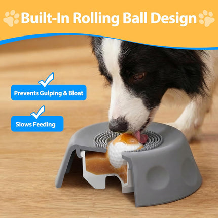 Homgaty Slow Feeder Dog Bowls for Liquid Treat, Dog Lick Bowl for Anxiety Relief & Fast Eaters, Anti-Slip Ball-in Bone Broth, 5/6 Cup Pup Lick Toy for Peanut Butter Large Medium Small Pet Cats Gray
