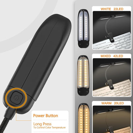 Vekkia Folding Music Stand Light - Portable 42 - Led Rechargeable, Super - Bright Clip - on Piano Lamp. Professional 5 Brightness×3 Color Temperature, for Grand Piano, Book Reading