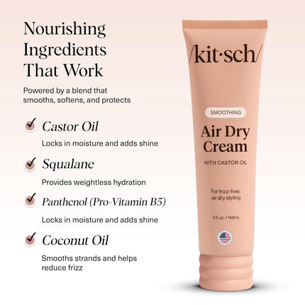 Kitsch Smoothing Air Dry Cream for Hair – Frizz Control Hair Care Product with Castor Oil & Coconut Oil – Weightless Styling Cream - Enhances Natural Texture Appearance | Ideal Gifts for Women – 5 oz