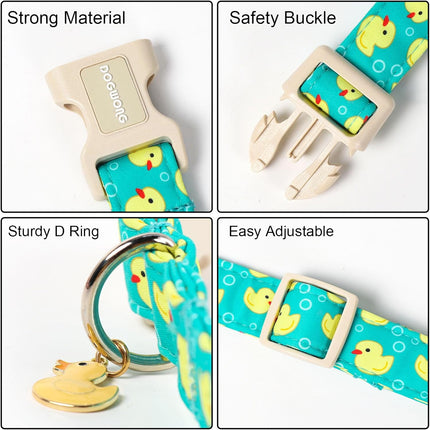 DOGWONG Ducky Pattern Cute Collar, Spring Summer Female Male Collars Pets Gift Adjustable Heavy-Duty Duck Pet Collars for Small Dogs, Neck 11-16 inches