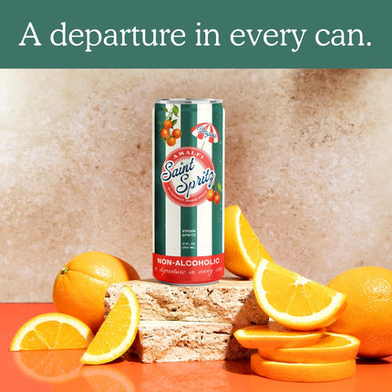 Virgin Amalfi Spritz (12-Pack) – Bittersweet Orange Non-Alcoholic Spritz in a Can – Natural Juice, Lightly Sparkling Italian-Inspired Aperitif Drink – Premium Non Alcoholic Drinks & Spirits – Saint Spritz Virgins