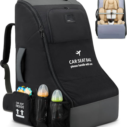 RAINSMORE Car Seat Travel Bag for Airplane Padded Car Seat Backpack Heavy-duty Car Seat Cover for Air Travel Gate Check Carseat Carrier Bags for Airport Fits Infant Carriers & Boosters