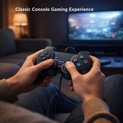 Digital Dynasty PS2 Controller, 2 Packs Wired Controller Compatible with PS2/PS2 Slim/PS1, PS2 Replacement Wired Controller with Dual Vibration, Black