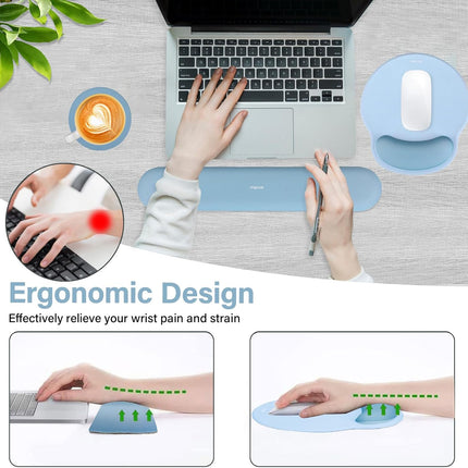 MOSISO Wrist Rest Support for Mouse Pad&Keyboard Set, Circle Curved Ergonomic Mousepad&Coaster Non-Slip Base Home/Office Pain Relief&Easy Typing Pad with Soft Cloth&Silicone Lining, Air Blue