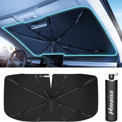 Upgrade Nmoiss Windshield Sun Shade Umbrella for Car Vinyl Coating Protect Car from Sun Rays & Heat Damage Keep Cool and Protect Interior Small (53" L x 29" W)