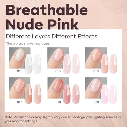 modelones Builder Nail Gel Polish Set, Base Colors Jelly Nude Pink Hard Strengthener Rubber Gel Polish 8-in-One Extension LED Nail Lamp Cured 6 Colors