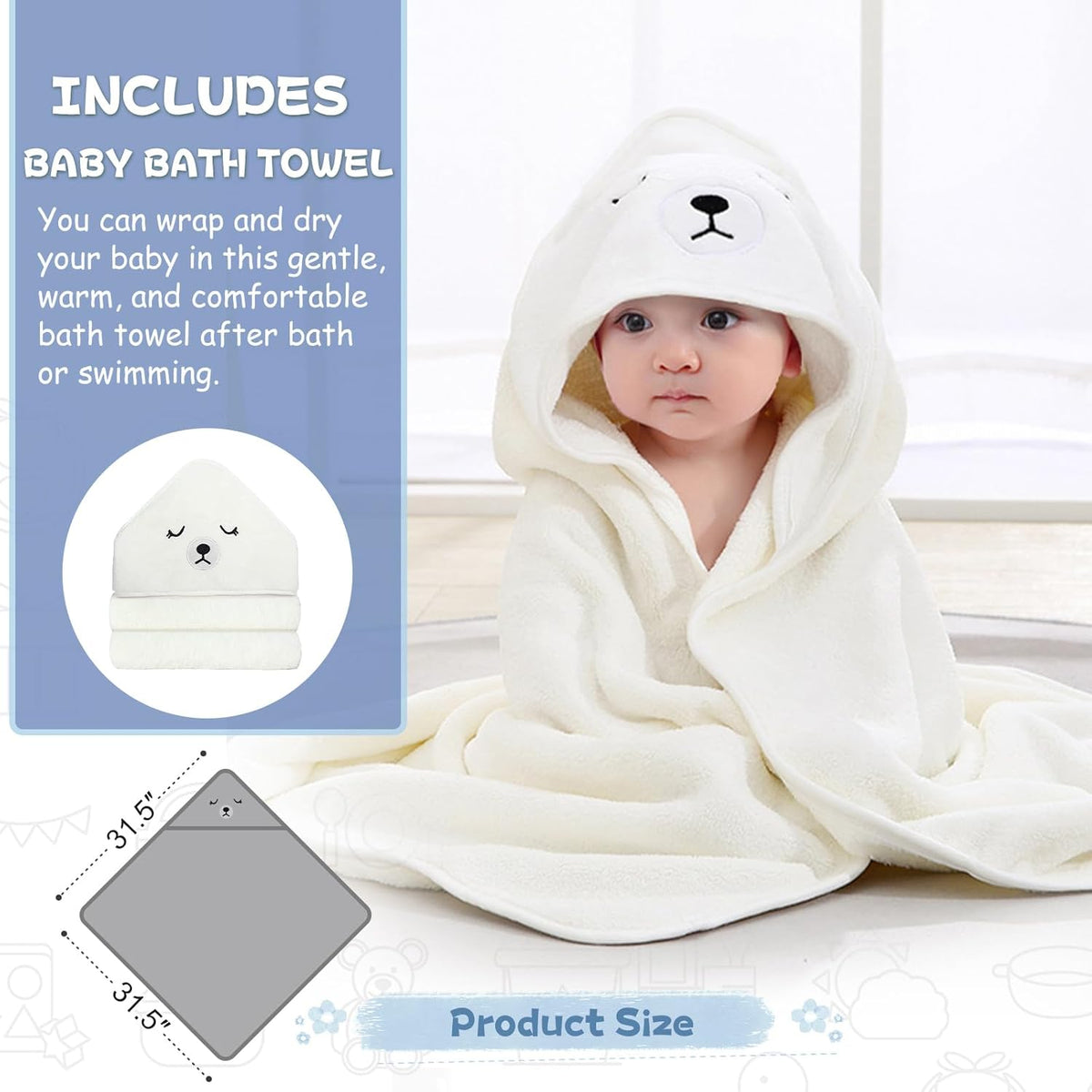 Collapsible Baby Bathtub for Newborn with Thermometer & 1 Hooded - photo 3