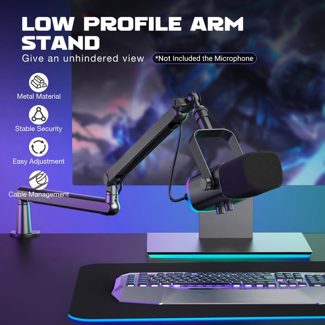 Microphone Boom Arm, Low Profile Adjustable Stick Microphone Arm Stand with Desk Mount Clamp, Screw - photo 2