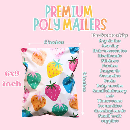 10x13 Colourful and Stylish 50 Pack Poly Mailer Bags with Unique Designs | Waterproof, Tear-Resistant, Durable Shipping Bags Ideal for Gifts, Small Businesses & Secure Packaging | Colorful Strawberry