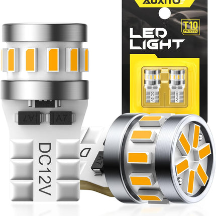 AUXITO Latest 194 LED Bulbs Amber Yellow, Canbus Error Free 168 2825 T10 W5W LED Bulb for Car Dome Door Map Courtesy Trunk Cargo Marker License Plate Exterior Lights, Pack of 2