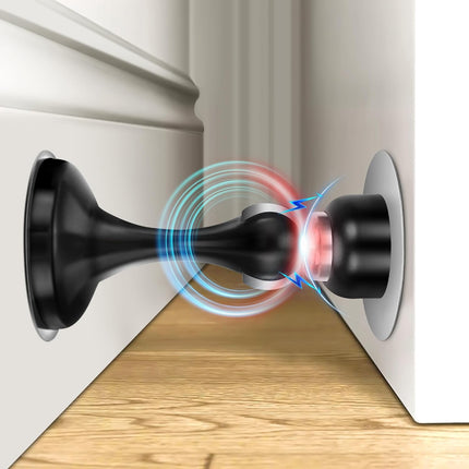 Crosize Magnetic Door Stoppers 1 Pack, Stainless Steel Door Stops for Wall and Floor Mounting, Gate Stops, No Drilling Metal Doorstops with Adhesive Tapes, Black