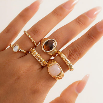 Chunky Rings for Women Stackable Vintage Adjustable Rings for Women Gold Statement Stone Ring Set Vintage Jewelry