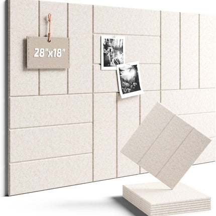 Fluxynara Felt Bulletin Board Tiles -28"x18" with 40 Adhesive Tabs, Cork Board Alternative for Office Decor, Push Pin Board Wall Organizer 6-Pack (Oatmeal)
