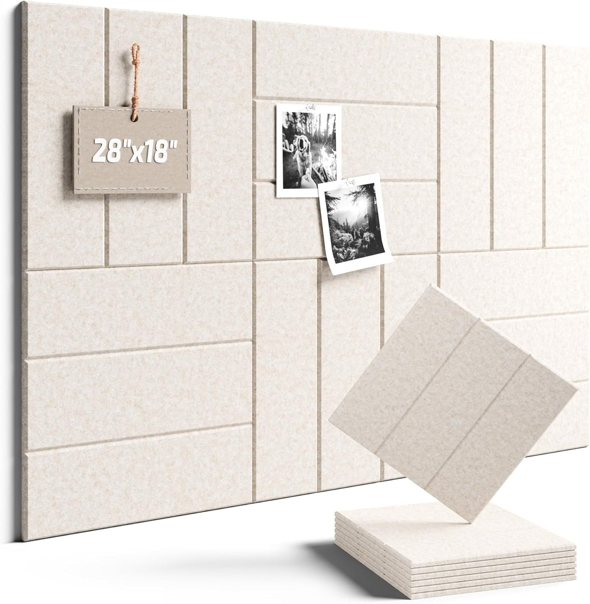 Felt Bulletin Board Tiles - 28" x 18" Oatmeal 6-Pack with 40 Adhesive Tabs