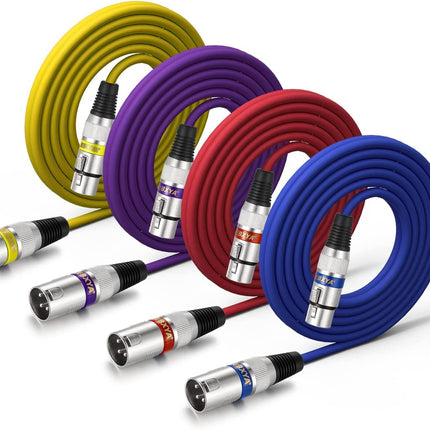 XLR Cable 15ft 4 Pack - 3 Pin Balanced Male to Female Mic Cable