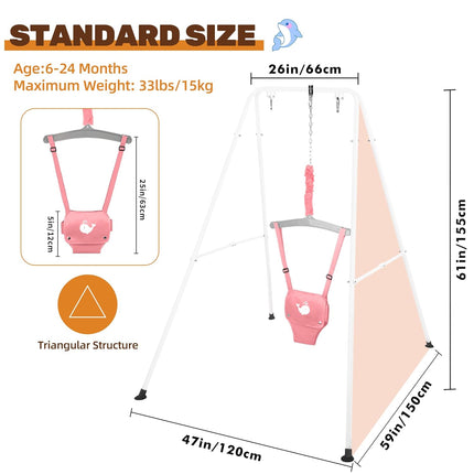 Baby Jumper with Stand, Foldable Activity Jumper for Infants, Height Adjustable Baby Bouncer No Doorway Needed Toddler Jumper, Portable Indoor Outdoor Baby Activity Center for 6-12 Months (Pink)