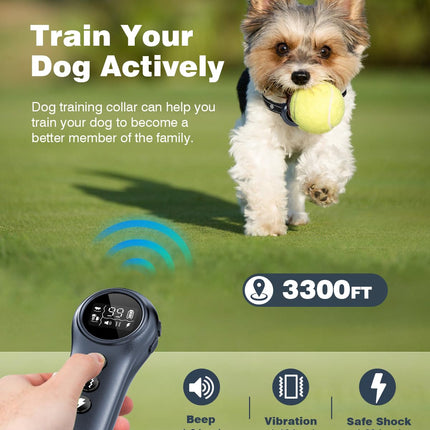 2-in-1 Dog Shock Collar & Dog Bark Collar - Smart Anti Barking Dog Training Collar with 5 Adjustable Sensitivity & 3300FT Remote for All Breeds IP67 Waterproof E-Collar