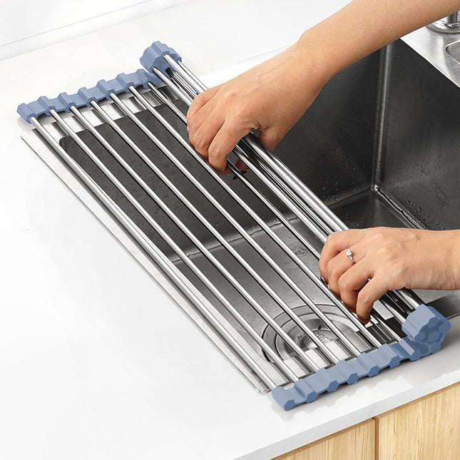 Roll-Up Over-Sink Dish Drying Rack, Stainless Steel, 17.5x11.8 in