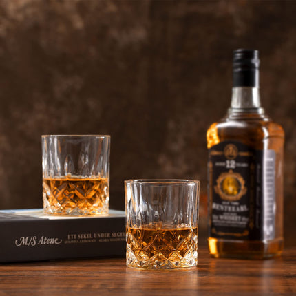 Vaso para whiskey rocks, set de 4 (2 vasos de cristal para bourbon, 2 moldes redondos para esferas de hielo grandes) en caja de regalo, vasos old fashioned de 10 Oz para scotch, cóctel, ron, coñac y vodka, regalos para hombre