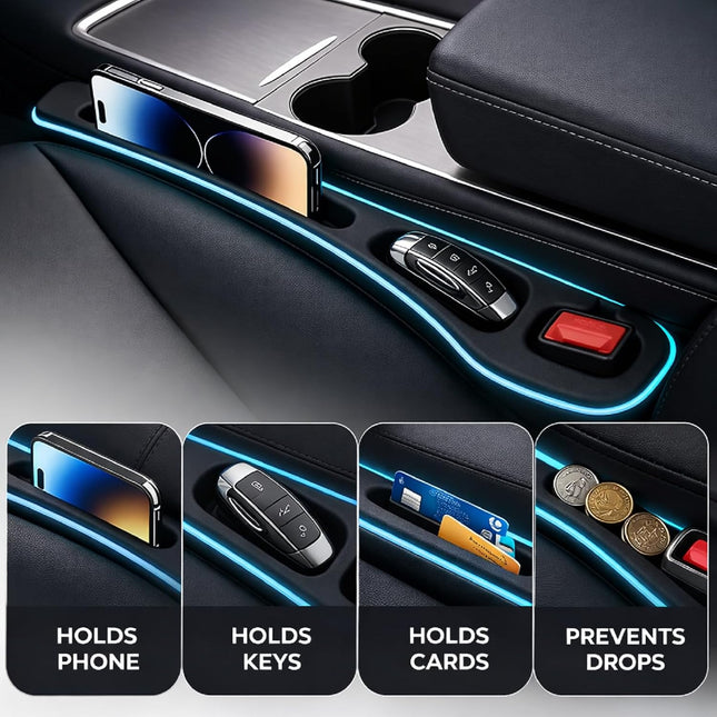 Seat Gap Filler 2 Pack, Car Seat Gap Plug with Storage Slot for Phone & Keys, High-Density Elastic Car - photo 2