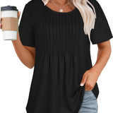 Womens T Shirts Short Sleeve Tops Pleated Dressy Casual Flowy Summer Blouses