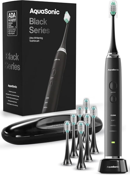 Black Series Ultra Whitening Electric Toothbrush with 8 Brush Heads and Travel Case