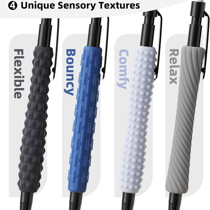 ELETIUO 4-in-1 Silent Fidget Pencil – Sensory Focus Tool for Stress Relief, ADHD, Autism & Anxiety. Fine Motor Skills Aid with Textured Silicone Sleeve for for Kids and Adults
